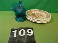 Glass Turkey and Historical Scene Plates