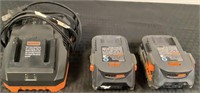 (2) Ridgid Batteries & Charger