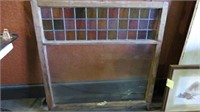 VINTAGE STAINED GLASS WINDOW WOOD FRAMED