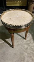 Three leg round side table, with a white marble