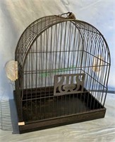 Antique Hendrix metal birdcage, with two glass