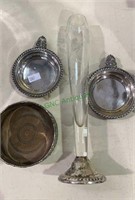 2 sterling silver ashtrays, and a sterling silver