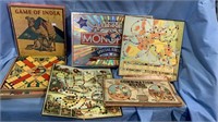 Vintage board games, including the game of India,