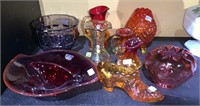 9 pieces of vintage glass, orange, Amberina,