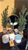 Shaving mirror with three small Christmas trees,
