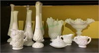 12 pieces of pressed milk glass, including a