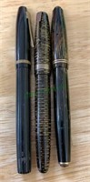3 antique ink pens, two are Parkers, one with a