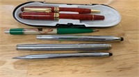 6 Pen and pencils, matching flamed red set,