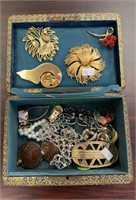Antique Italian leather jewelry box filled with