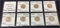 Coins, seven wartime silver nickels, choice