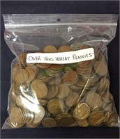 Coins, over 500 wheat pennies.(1178)