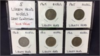 Coins, five liberty head nickels, great