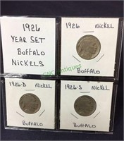 Coins, 1926 year set, buffalo nickels.(1178)