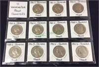 Coins, 11 Washington proof quarters,