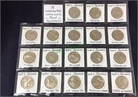 Coins, 18 Washington state hood quarters,