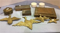 Mixed lot, four copper flying ducks, one copper