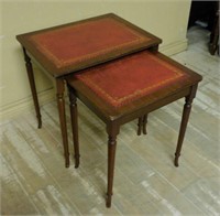 Gilt Embossed Leather Top Nest of Tables.