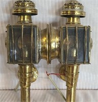 Pair of vintage brass wall  hanging oil lamps