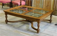Pecan Coffee Table with Leaded Beveled Glass Top.