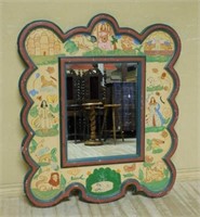 Folk Art Hand Painted Wood Framed Mirror.