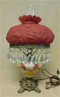 Hand Painted Satin Glass Shade Parlor Lamp.