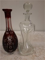 Clear decanter w. stopper, Cut to clear decanter