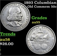1893 Columbian Old Commem 50c Grades Choice AU