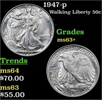 1947-p Walking Liberty 50c Grades Select+ Unc