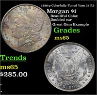 1886-p Colorfully Toned Vam 24 R5 Morgan $1 Grades