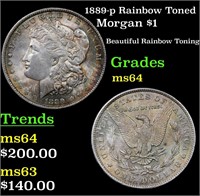 1889-p Rainbow Toned Morgan $1 Grades Choice Unc