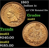 1863 Indian 1c Grades Select Unc