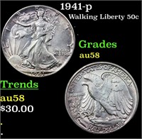 1941-p Walking Liberty 50c Grades Choice AU/BU Sli