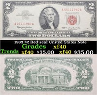 1963 $2 Red seal United States Note Grades xf