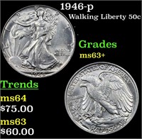 1946-p Walking Liberty 50c Grades Select+ Unc