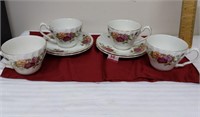 Rose Garden Ironstone Ware 4 Cups& Saucers