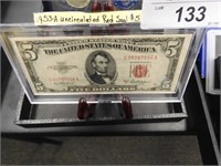 1953 A RED SEAL UNCIRCULATED $5 BILL