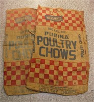 Vtg Purina Poultry Chows Burlap Bags-Set of 2