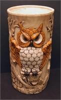 Vtg Ceramic Owl Umbrella Stand-16-1/2" High