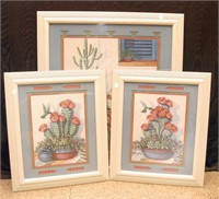 Set 3 Southwest Cactus Framed Prints Home Interior