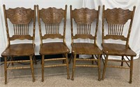 Set of Four High Back Wood Chairs Med. Brown