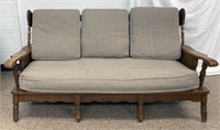 Vtg Early American Wood Couch-Newer Cushions