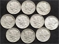 10 Brilliant Uncirculated Mercury Silver Dimes BU