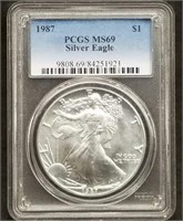 1987 1oz Silver Eagle PCGS MS69 Slab