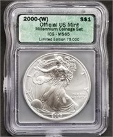 2000 (W) 1oz Silver Eagle ICG MS65 Millennium Set