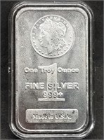 1 Troy Oz .999 Silver Bar - Morgan Dollar Design