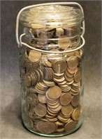 11lb Bail Top Quart Jar Full of Wheat Pennies