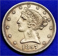 1897 US $5 Gold Liberty Half Eagle Nice
