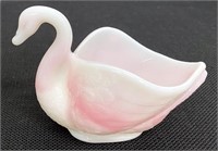 FENTON Pink Rosalene Glass Swan Dish