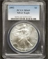 2002 1oz Silver Eagle PCGS MS69 Slab