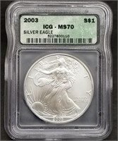 2003 1oz Silver Eagle ICG MS70 Slab